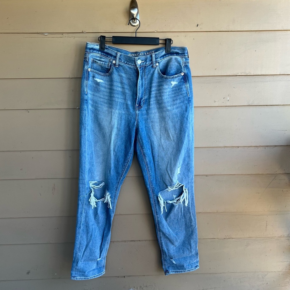 American Eagle Mom Jeans - Size 12 - Distressed Denim